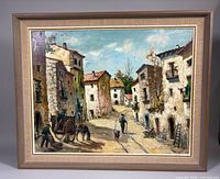 Frontal view of framed oil painting