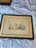 Front view of framed caricature lithograph showing full artwork, mat and frame