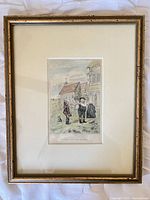 Front view showing hand-colored print, mat and gold frame