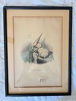 Front view of framed lithograph showing artwork, mat, frame and glass