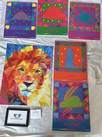 Group view of all prints and canvas on sheet