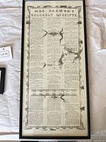 Front view of framed broadside print showing title, text, frame and foxing