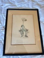 Front view of framed lithograph with beige mat and black frame