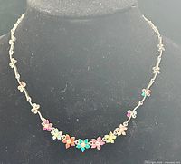 Full view of entire crystal flower necklace on bust