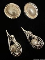 Front view of both Vendome earring pairs showing design and pearls