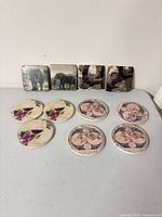Front view of all coasters showing design variety
