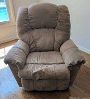 Front view of light tan ultra-suede recliner chair