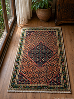 Full view of Ardebil rug showing overall pattern and fringe