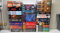 Overview of three VHS stacks showing all titles