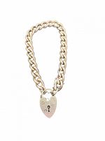 Front view of bracelet showing curb links and heart padlock clasp