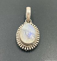 Front view of pendant showing stone and bezel detail