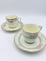 Two teacups each on their saucer, showing overall lot