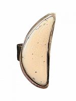 Front view of sterling silver wrap ring showing elongated tapered cream insert