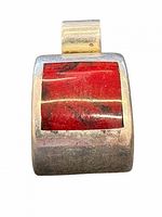 Front view showing red jasper cabochon set in sterling frame