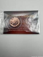 Coin front view in sealed sleeve showing buffalo design and certificate text