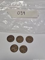 All five wheat cents in plastic bag marked 039