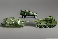 Front angled view of all three diecast military vehicles