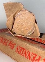 End of coin roll showing wheat cent reverse and wrapper detail