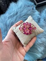 front view showing pink rhinestone cluster floral design