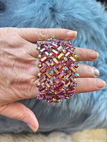 Front view showing lattice pattern of pink AB baguette and round rhinestones