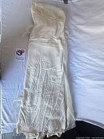 Full view of ivory A-line dress laid flat