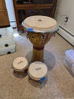 LP wood djembe and bongo pair full view