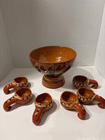 Full set: pedestal punch bowl with six handled cups