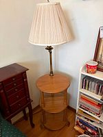 Full view of lamp with shade and integrated table