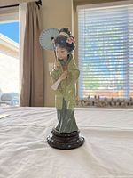 Front view of Lladró porcelain geisha figurine with parasol