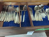 Drawer with full assortment of flatware pieces separated in compartments