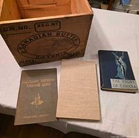 Overall lot showing crate and three books