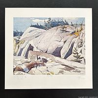 Full view of unframed lithograph with margins showing signature, title, edition