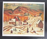 Full view of lithograph showing landscape scene and margins with numbering and initials
