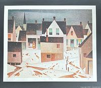 Overall view of unframed lithograph showing margins and winter scene