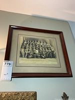 Framed sepia group military band photo