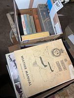 Box of various aviation books showing titles and binding types