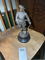 Full view of bronze statue on pedestal