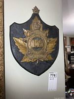 Front view of Quinte Overseas Battalion 155 shield plaque
