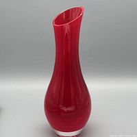 Full view of red glass bud vase