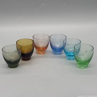 All six colored etched starburst shot glasses