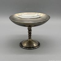 Overall view of silver plated compote tazza on pedestal