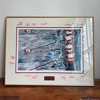 Full view of framed print showing artwork, frame, mat and signatures