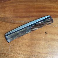 Full view of comb showing sterling spine and plastic teeth