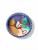 Top view of Nabeshima dish showing gourd motif and seigaiha background