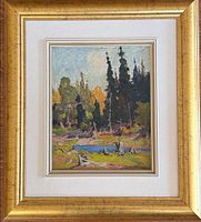 Frontal view of framed oil painting
