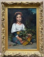 Framed signed oil painting showing subject and frame detail