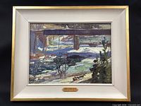 Framed Arthur Lismer painting with placard