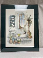 Full view of framed watercolor art print with mat and frame