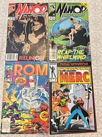 Group shot of four Marvel comics – two Namor issues, ROM #50, Merc #4