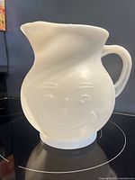 Front view of Kool-Aid pitcher showing molded face